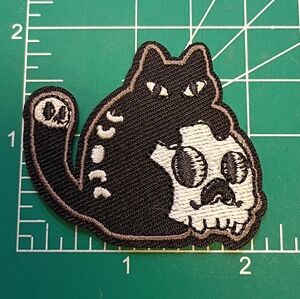 2/$10 Gothic Black and White Cat Skull Patch